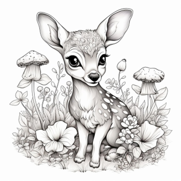 Children coloring book page deer