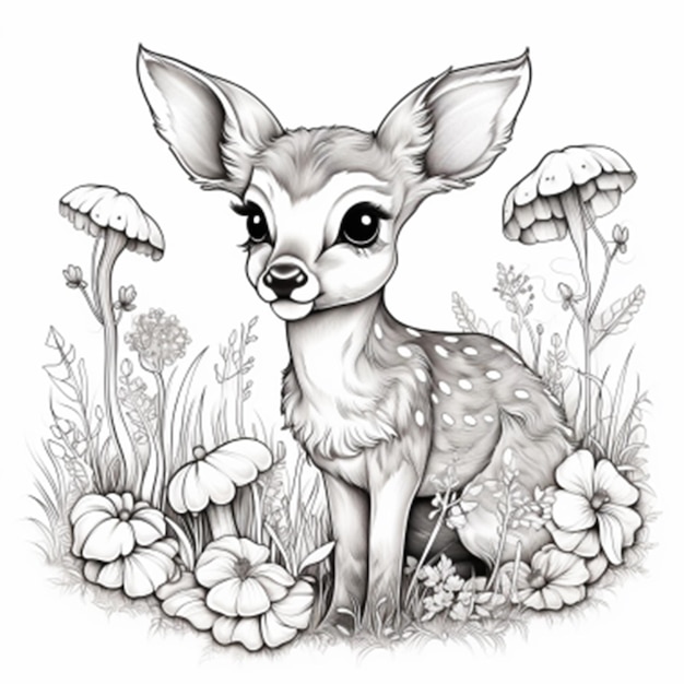 children coloring book page deer