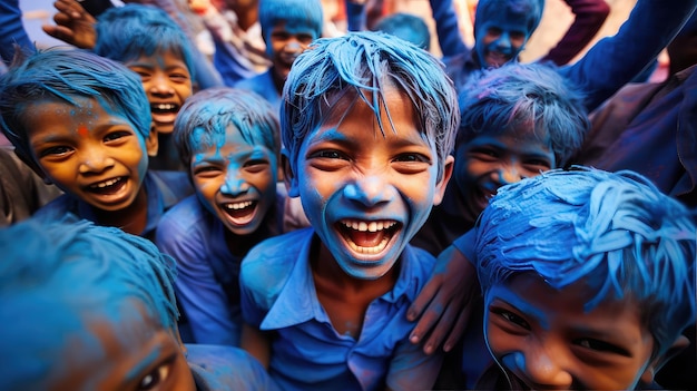 Children colors paint blue