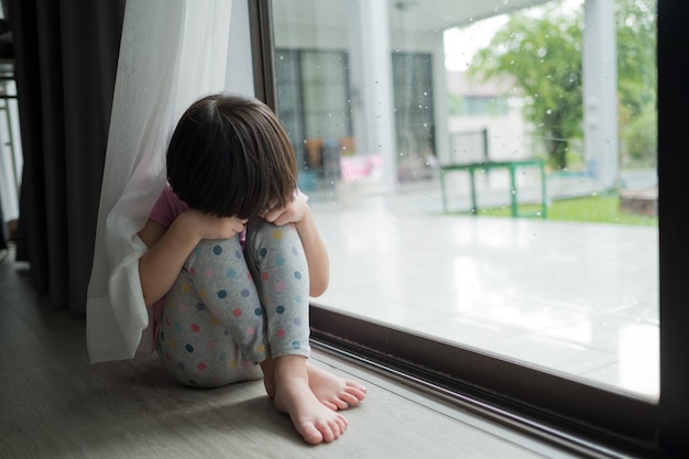 Children crying little girl feeling sad