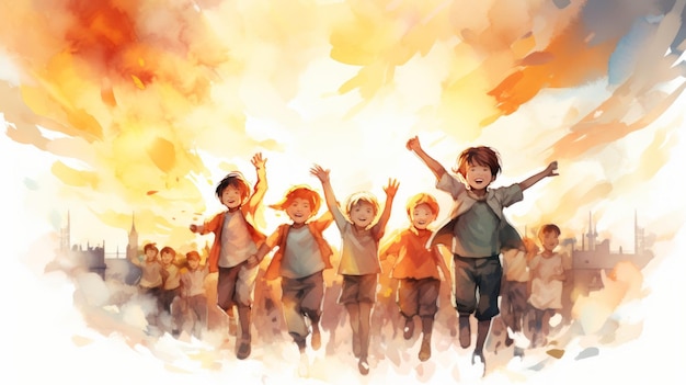 Children Day the dawn of childrens rights 11 June watercolor style Generative AI
