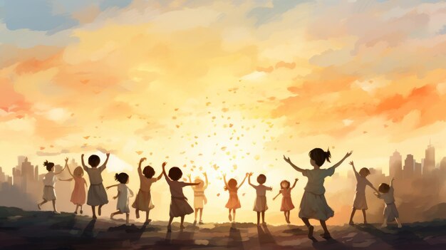 Children Day the dawn of childrens rights 11 June watercolor style Generative AI