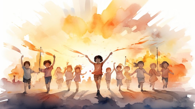 Children Day the dawn of childrens rights 11 June watercolor style Generative AI