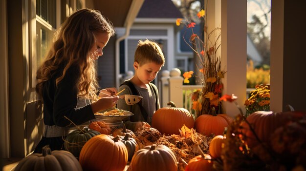 Children decoration pumpkin for thanks giving day