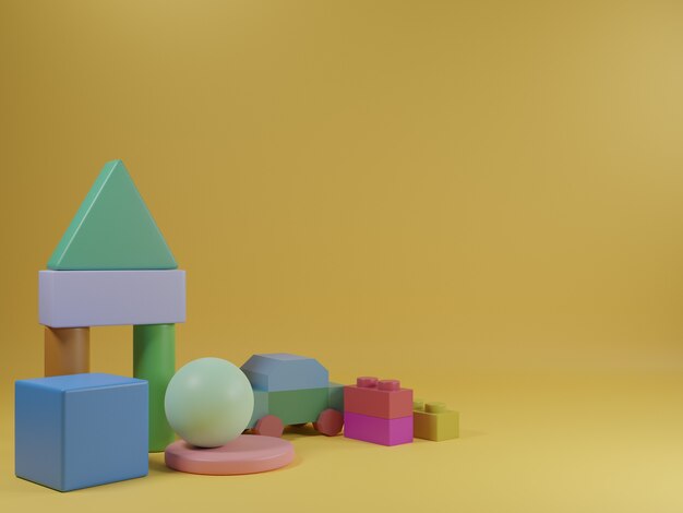 黄色の背景を持つ3Dの子供の発達玩具