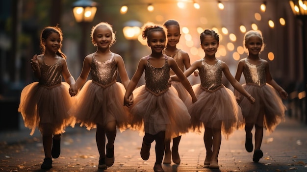 Children of diverse races pursue their passions by learning ballet under the tutelage