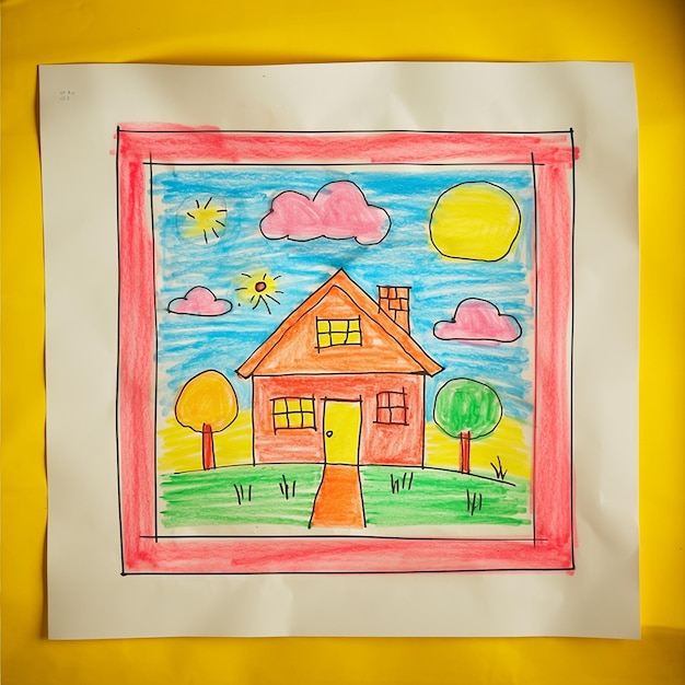 children drawing a happy home with crayon generative ai