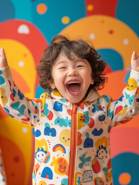 Foto bambini vestiti con abiti vivaci e allegri che irradiano gioia e felicità