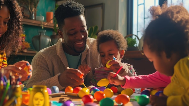 Children engage in leisure art activity decorating easter eggs at a fun event aige