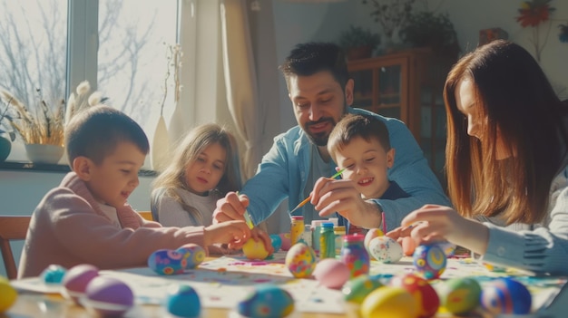 Children engage in leisure art activity decorating easter eggs at a fun event aige