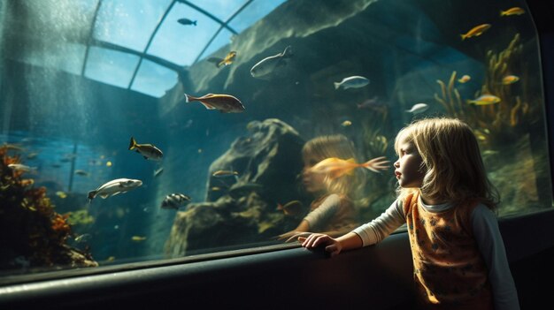 Foto bambini che si godono una giornata all'acquario