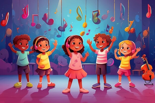 Photo children enjoying music class illustration design