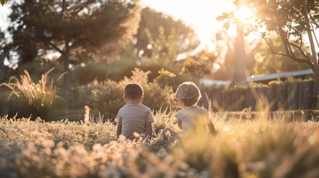 Photo children in a field of grass