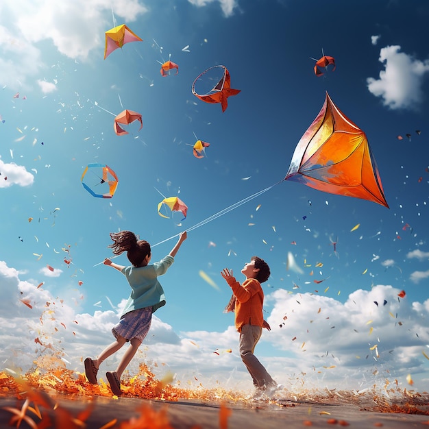 children flying kites