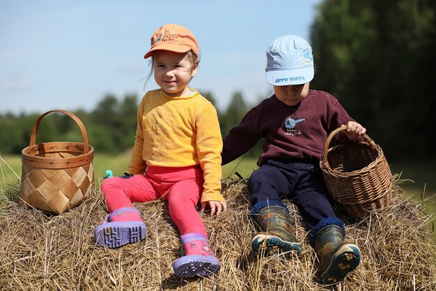 Children gathered in a hike in the nearest forest in search of mushrooms