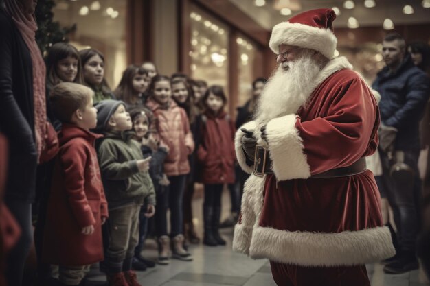 Foto i bambini ricevono regali di natale da babbo natale creati con l'ai