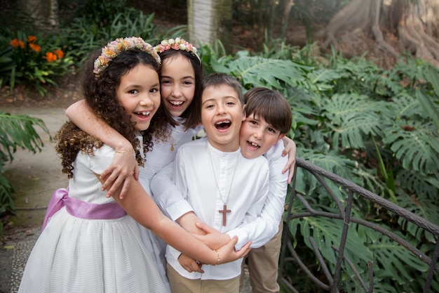 Photo children getting ready for their first communion