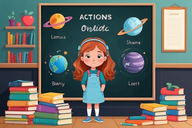 Children girl stand thinking actions with space for your text