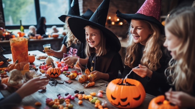 Foto bambini in costumi di halloween zucca