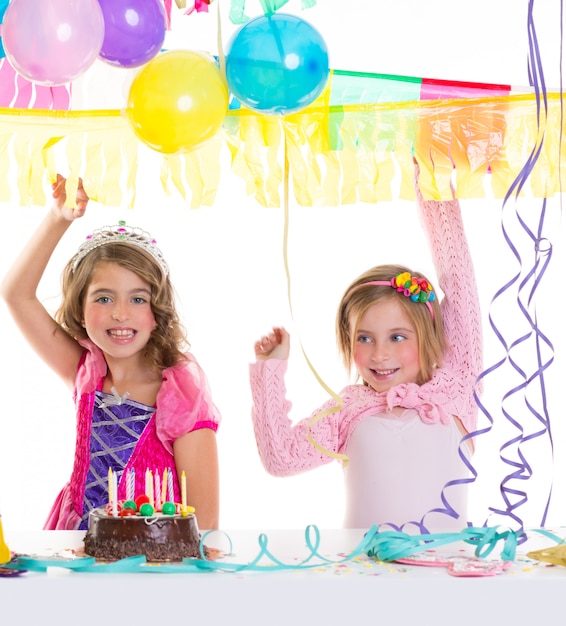 children happy birthday party girls with balloons