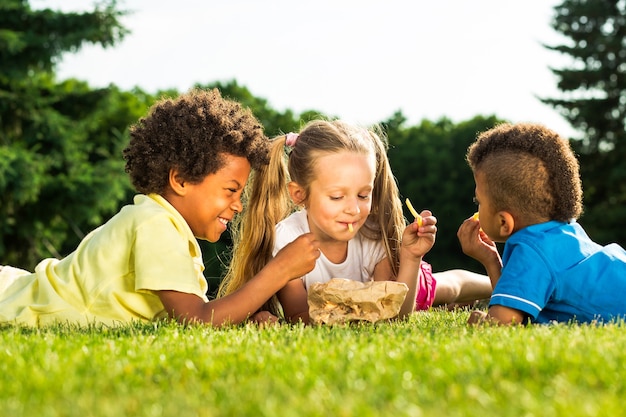 Children have breakfast.