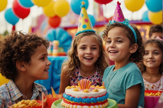 Photo children having a carnivalthemed birthday party