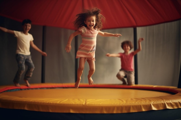 Children having fun on a trampoline