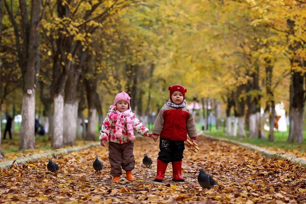 Children having fun on a walk in the park