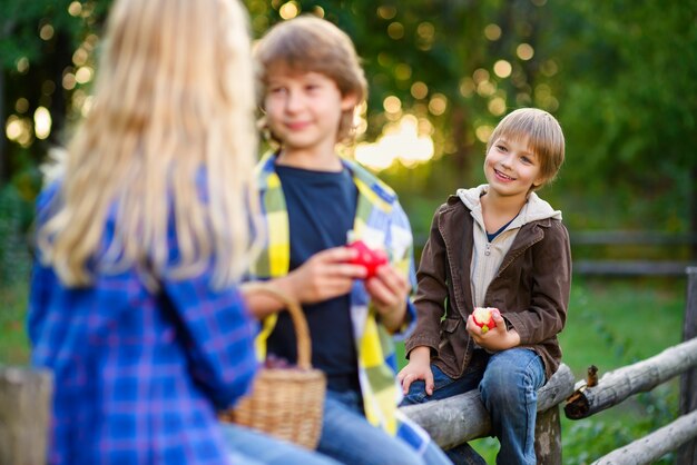 Children having picnic outdoor