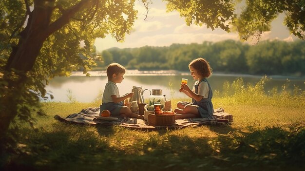 Children having picnic