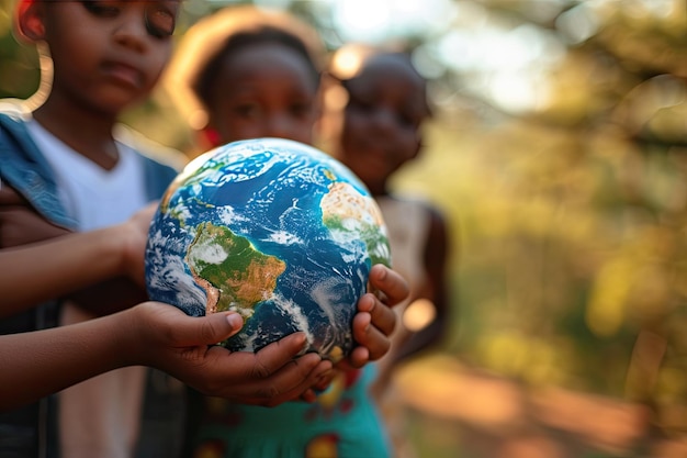 Children holding earth globe