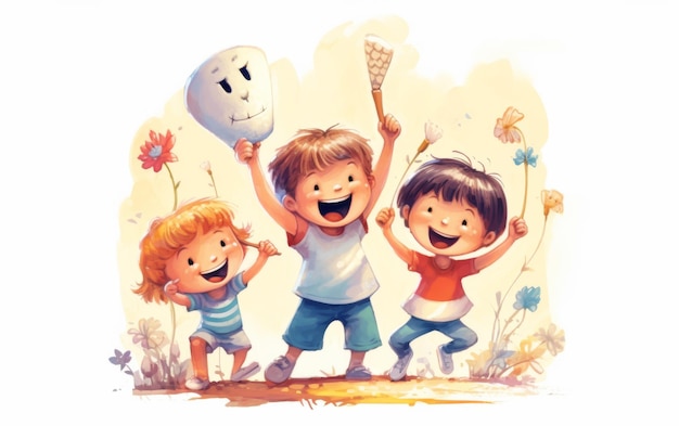 Children Holding Up Balloons