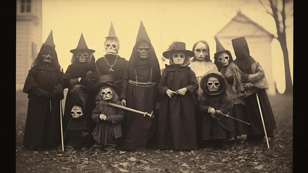 children kids halloween scary vintage photography masks 19th century horror costumes party