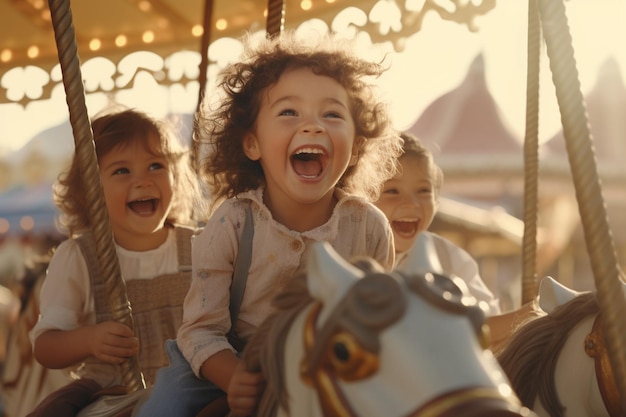 Children laughing and enjoying a clic carousel rid 00083 00