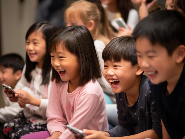 Photo children laughing at a show in an indoor setting