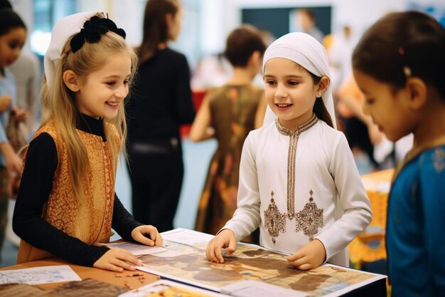 Children looking at a map of the city of children