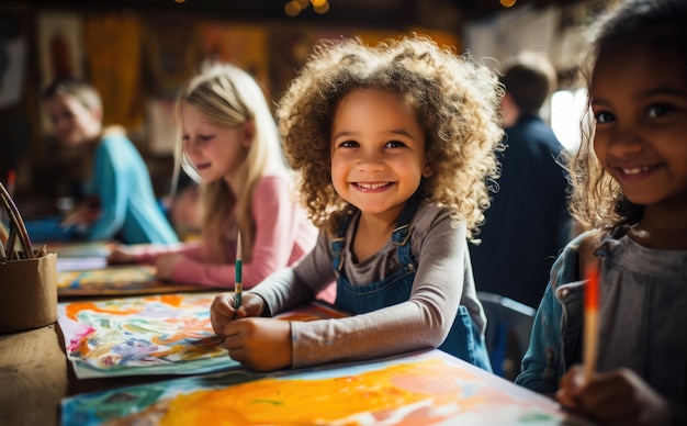 Photo children painting in art class