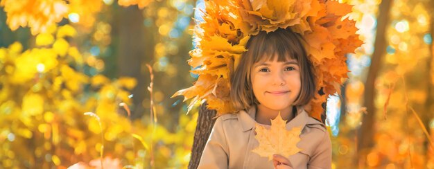 紅葉のある公園の子供たちセレクティブフォーカス