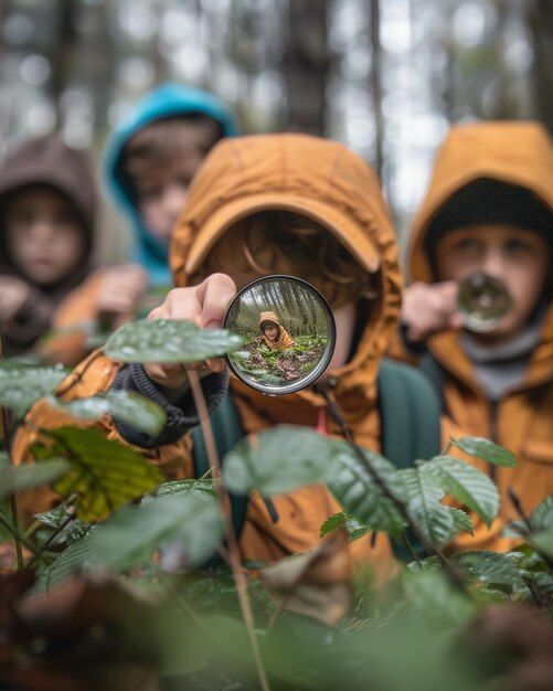 Photo children participating in a nature scavenger wallpaper