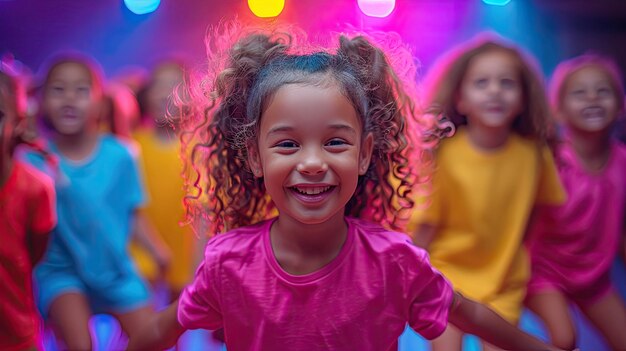 Photo children participating in a schoolwide danceathon promoting fitness through music and rhythm solid color background 4k ultra hd