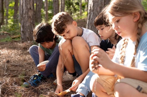 children participating in a treasure hunt