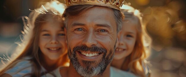 Foto i bambini mettono la corona al padre