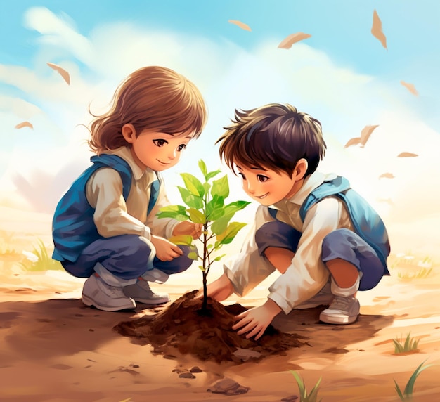 Premium Photo | Children planting a tree