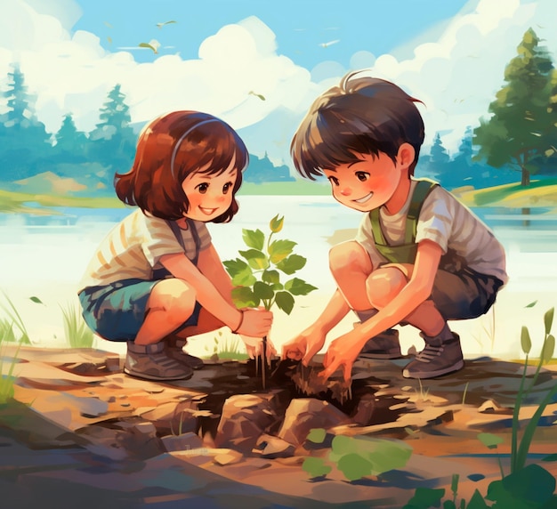 Children planting a tree