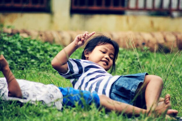 Children play in the field