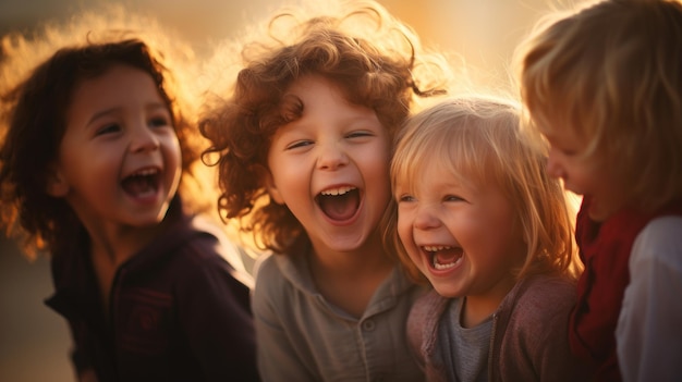 Foto i bambini giocano e ridono in una giornata di sole