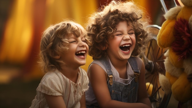 Photo children play and laugh on a sunny day