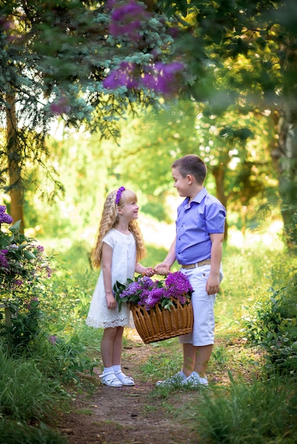 Children play in the Park , a girl and a boy