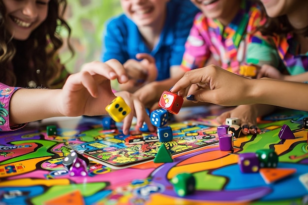 Photo children playing a board game with the letter l on it