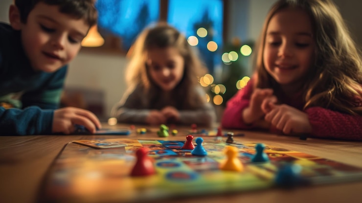 Photo children playing board game